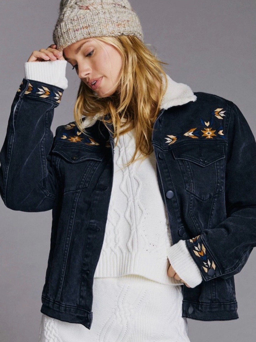 Driftwood embroidered denim jacket